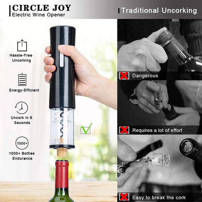 Electric Wine Opener Set, Battery Wine Opener Kit, Wine Bottle Opener, Electric Corkscrew, Wine Puller, Wine Screwpull, Uncorker, Cork Extractor (Combo 6-Black)