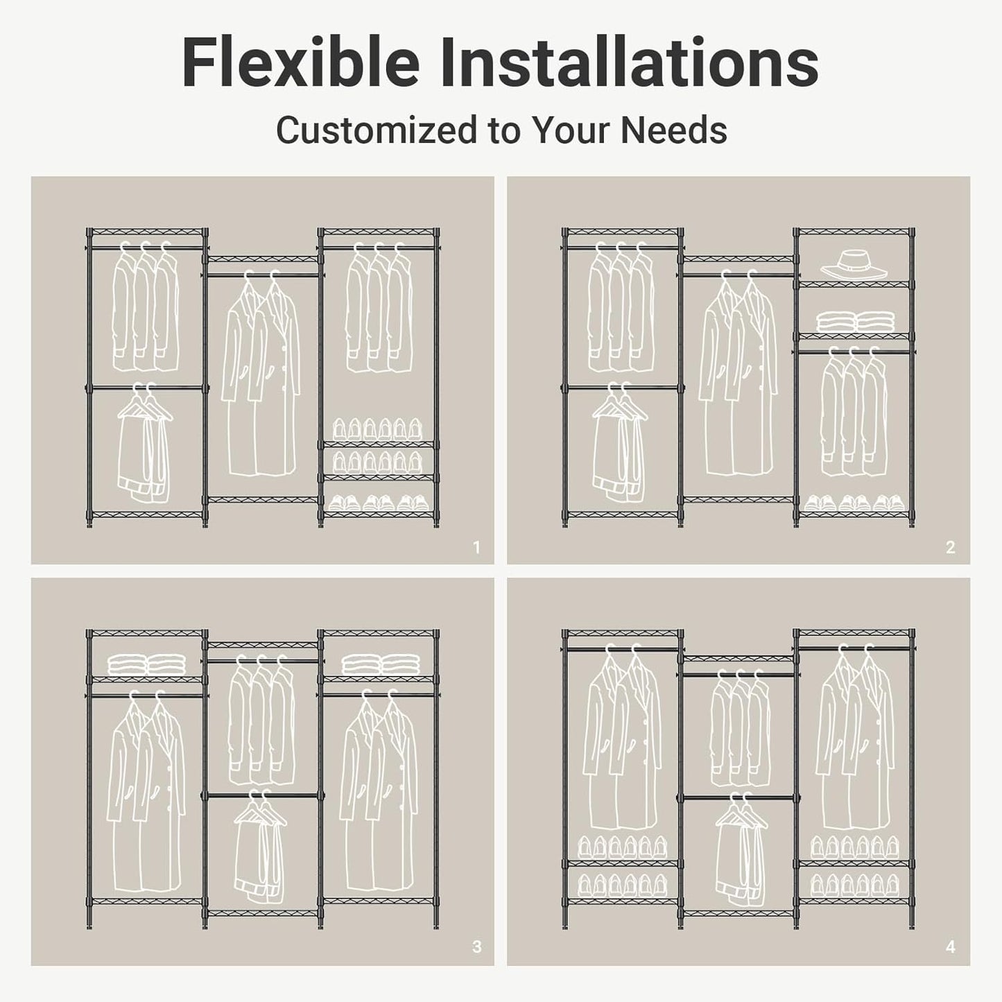 V5 Portable Closet Wardrobe Heavy Duty Clothes Rack, Freestanding Clothing Racks with 4 Hang Rods & 8 Shelves, Adjustable Custom Closet Racks, 68.9" L X 15.7" W X 76.4" H, Max Load 800LBS, White