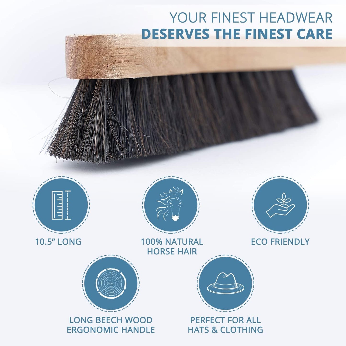 Fedora Hat Brush - Lint Remover and Duster for Felt Hats, 100% Horse Hair with Wooden Handle (Black)