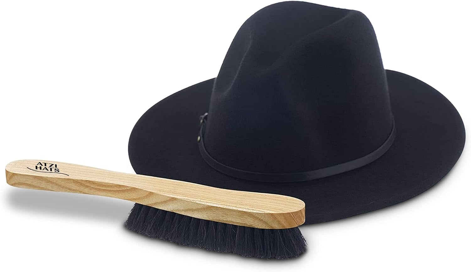 Fedora Hat Brush - Lint Remover and Duster for Felt Hats, 100% Horse Hair with Wooden Handle (Black)